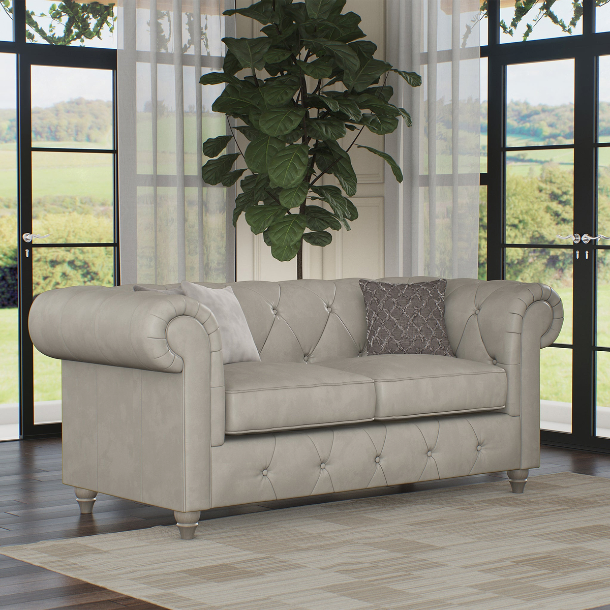 Everett Leather 2 Seater Sofa Cloud Washed Feet from Roseland Furniture