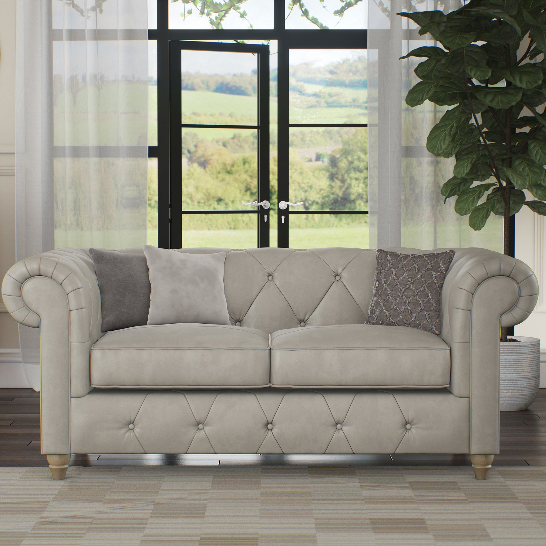Everett Leather 2 Seater Sofa Cloud Walnut Feet from Roseland Furniture
