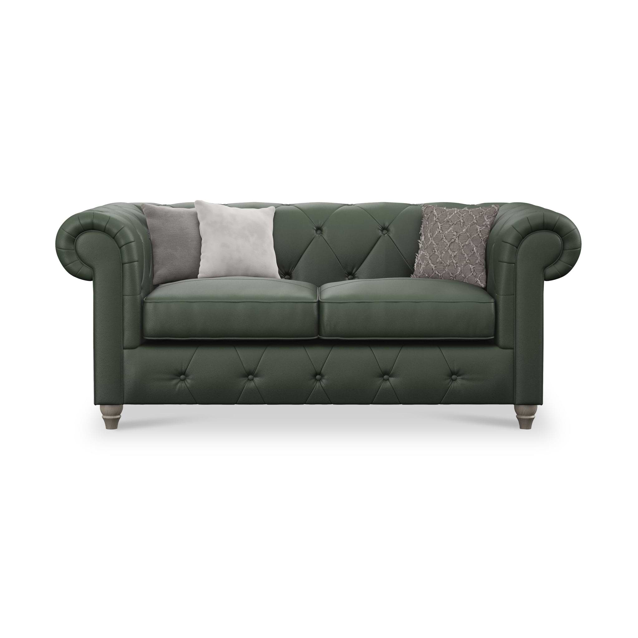 Everett Leather 2 Seater Sofa Green Washed Feet from Roseland Furniture
