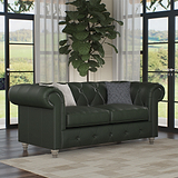 Everett Leather 2 Seater Sofa Green Washed Feet from Roseland Furniture