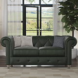 Everett Leather 2 Seater Sofa Green Washed Feet from Roseland Furniture