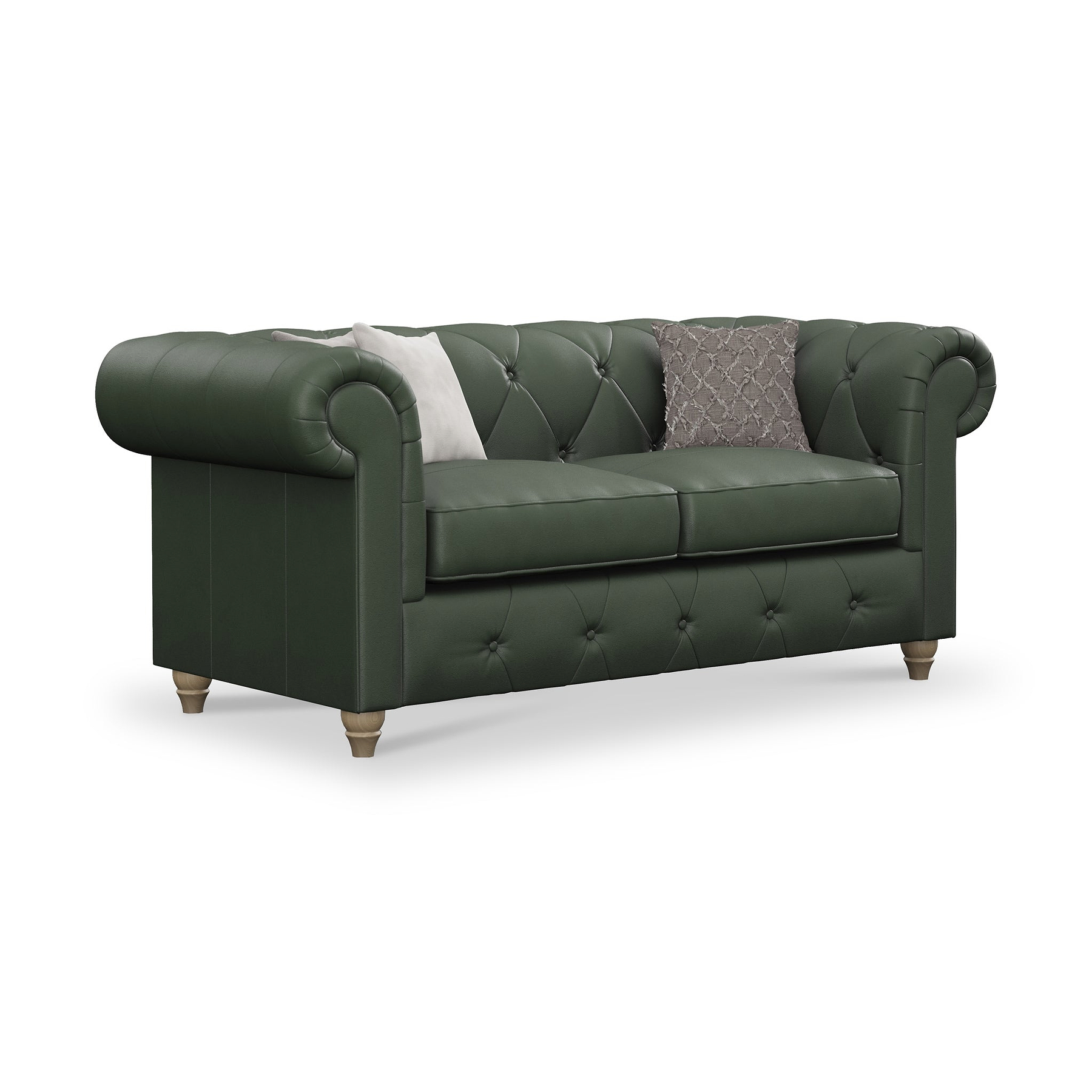 Everett Leather 2 Seater Sofa Green Walnut Feet from Roseland Furniture