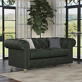 Everett Leather 2 Seater Sofa Green Walnut Feet from Roseland Furniture