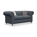 Everett Leather 2 Seater Sofa Navy Washed Feet from Roseland Furniture