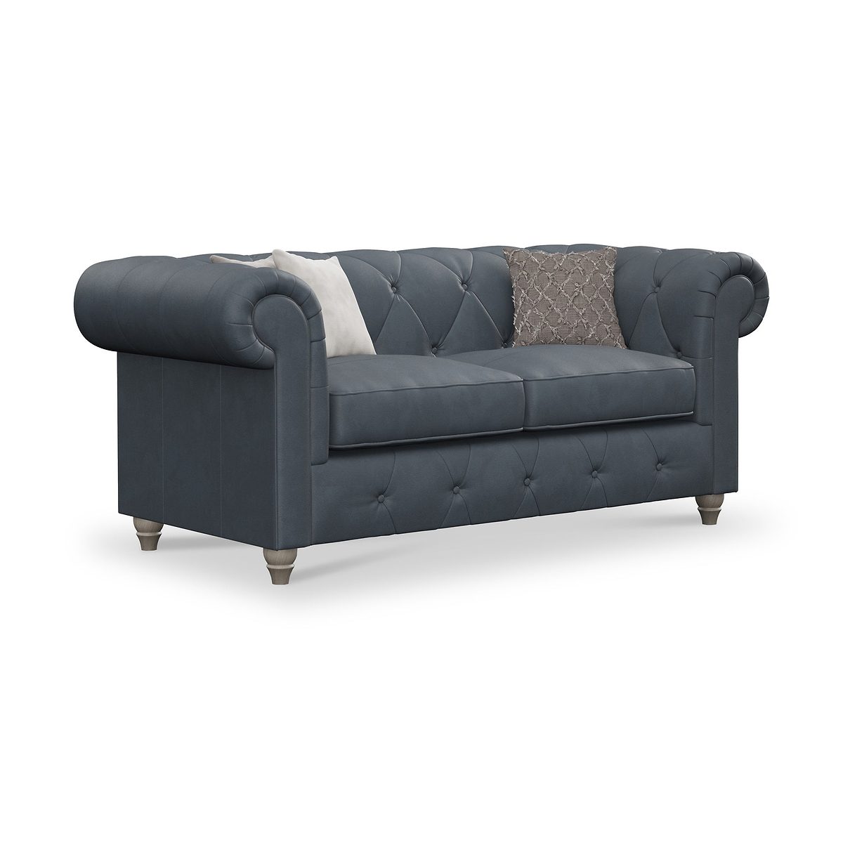 Everett Leather 2 Seater Sofa Navy Washed Feet from Roseland Furniture