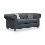 Everett Leather 2 Seater Sofa Navy Washed Feet from Roseland Furniture
