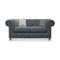 Everett Leather 2 Seater Sofa Navy Washed Feet from Roseland Furniture