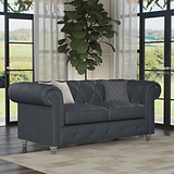 Everett Leather 2 Seater Sofa Navy Washed Feet from Roseland Furniture