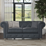 Everett Leather 2 Seater Sofa Navy Washed Feet from Roseland Furniture