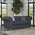 Everett Leather 2 Seater Sofa Navy Walnut Feet from Roseland Furniture