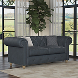 Everett Leather 2 Seater Sofa Navy Walnut Feet from Roseland Furniture