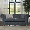 Everett Leather 2 Seater Sofa Navy Walnut Feet from Roseland Furniture