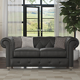 Everett Leather 2 Seater Sofa Raven Washed Feet from Roseland Furniture