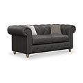Everett Leather 2 Seater Sofa Raven Walnut Feet from Roseland Furniture