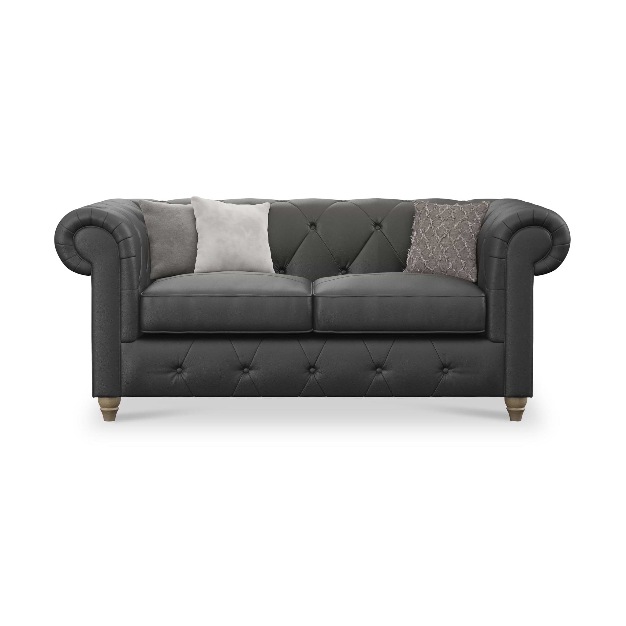 Everett Leather 2 Seater Sofa Raven Walnut Feet from Roseland Furniture