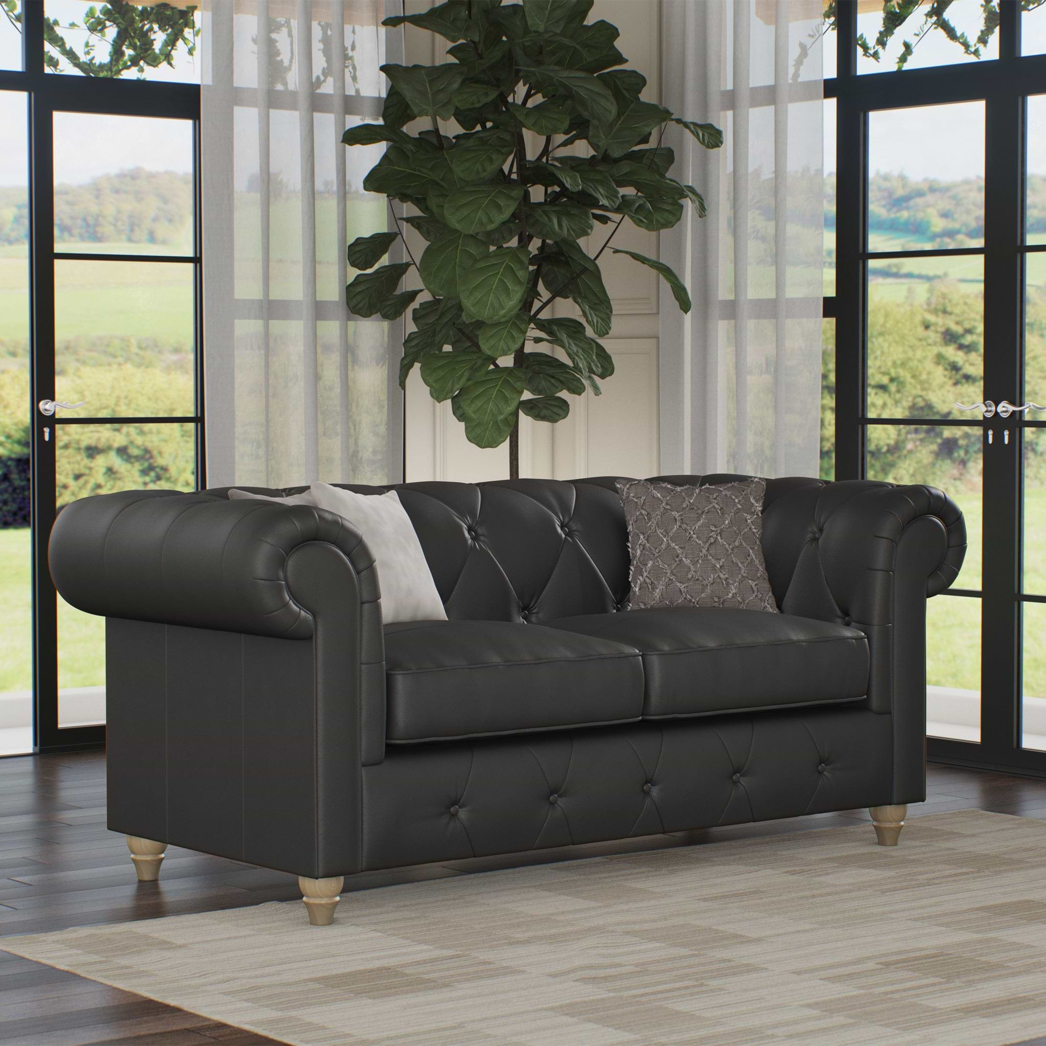 Everett Leather 2 Seater Sofa Raven Walnut Feet from Roseland Furniture