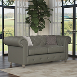 Everett Leather 2 Seater Sofa Stone Grey Washed Feet from Roseland Furniture
