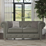 Everett Leather 2 Seater Sofa Stone Grey Washed Feet from Roseland Furniture