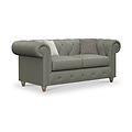 Everett Leather 2 Seater Sofa Stone Grey Walnut Feet from Roseland Furniture