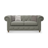 Everett Leather 2 Seater Sofa Stone Grey Walnut Feet from Roseland Furniture