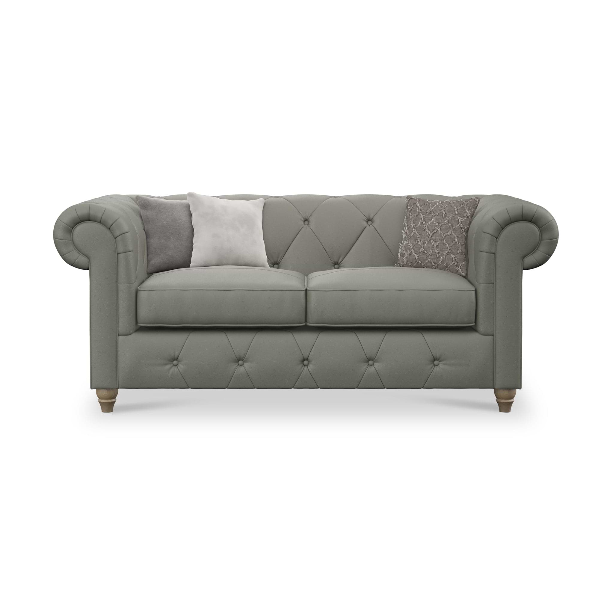 Everett Leather 2 Seater Sofa Stone Grey Walnut Feet from Roseland Furniture