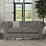Everett Leather 2 Seater Sofa Stone Grey Walnut Feet from Roseland Furniture