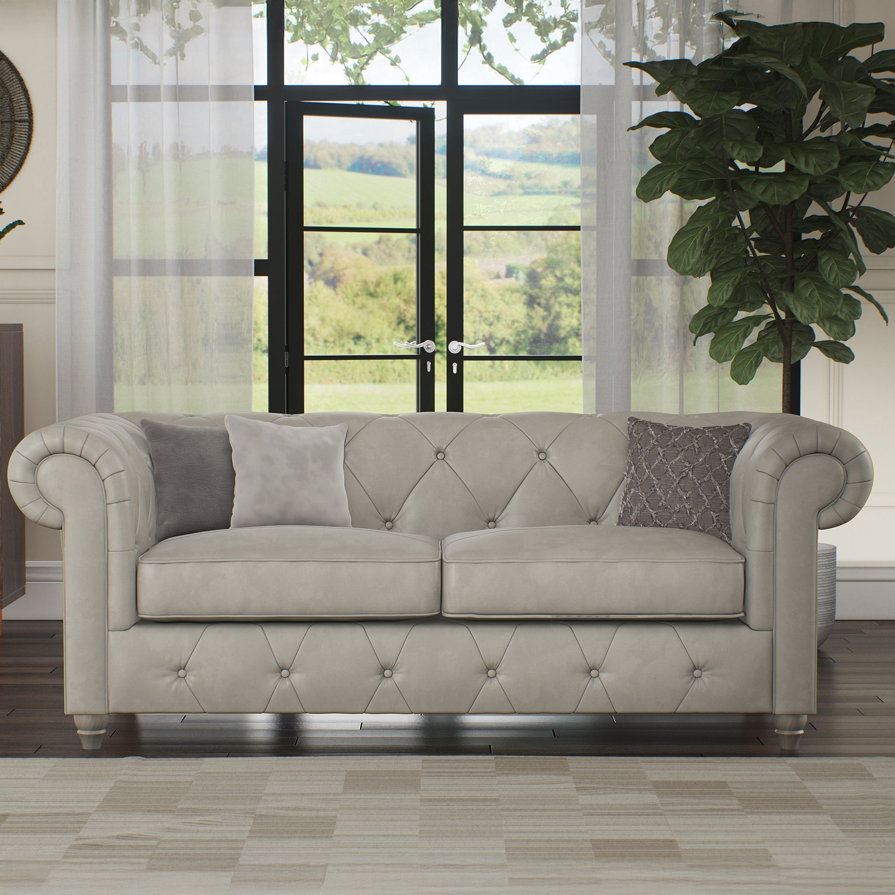 Everett Leather 3 Seater Sofa Cloud Washed Feet from Roseland Furniture