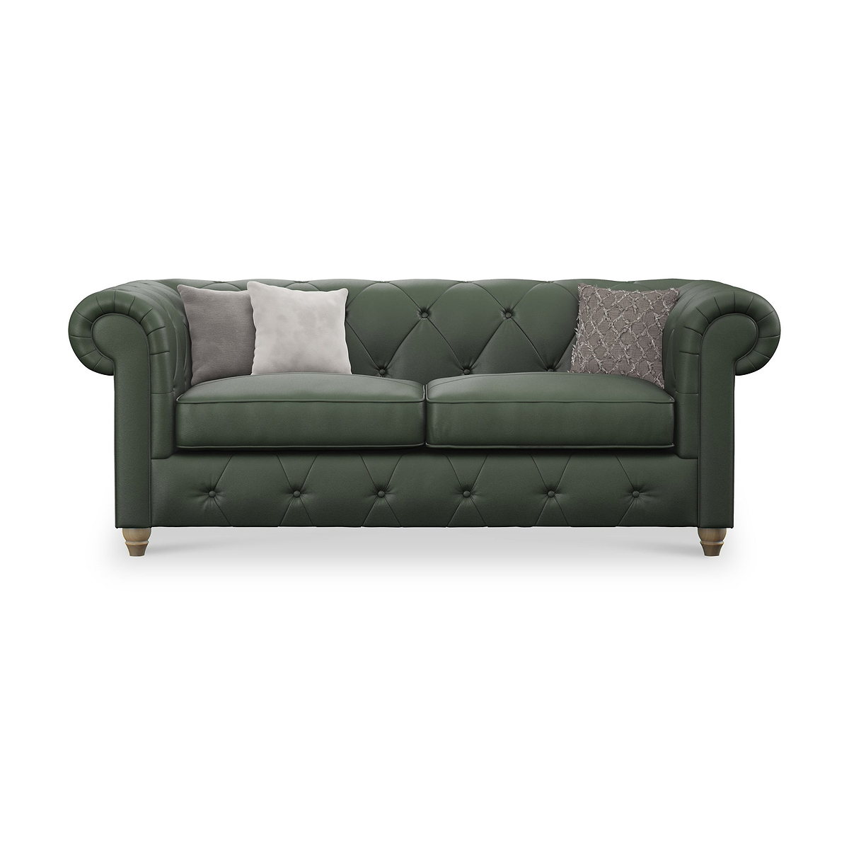 Everett Leather 3 Seater Sofa Green Walnut Feet from Roseland Furniture
