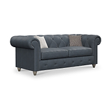 Everett Leather 3 Seater Sofa Navy Washed Feet from Roseland Furniture