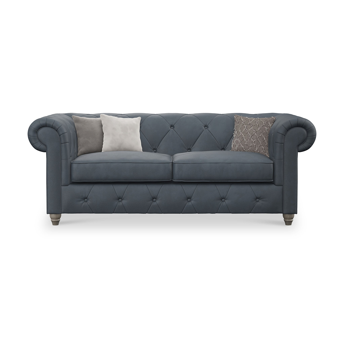 Everett Leather 3 Seater Sofa Navy Washed Feet from Roseland Furniture