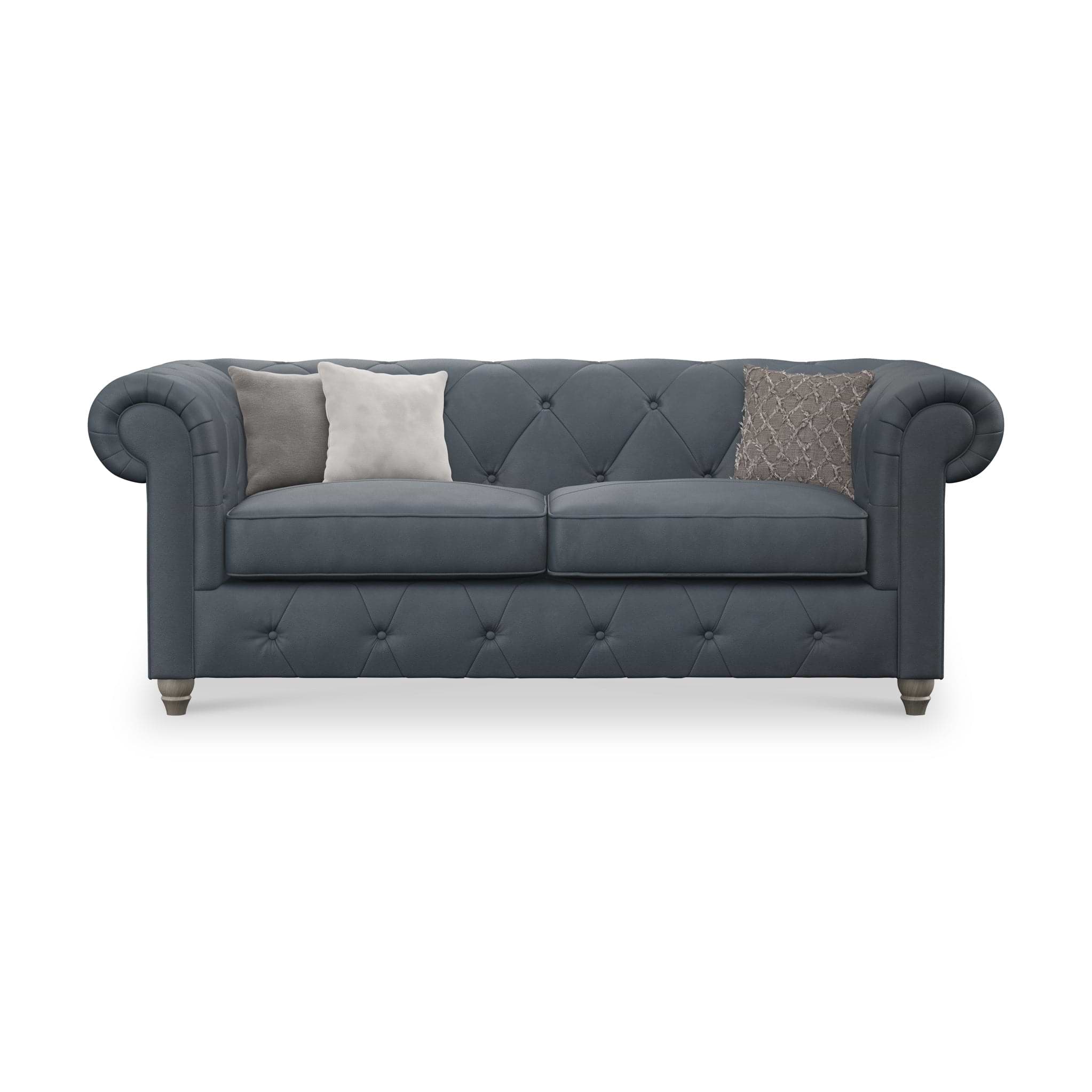 Everett Leather 3 Seater Sofa Navy Washed Feet from Roseland Furniture