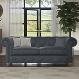 Everett Leather 3 Seater Sofa Navy Washed Feet from Roseland Furniture