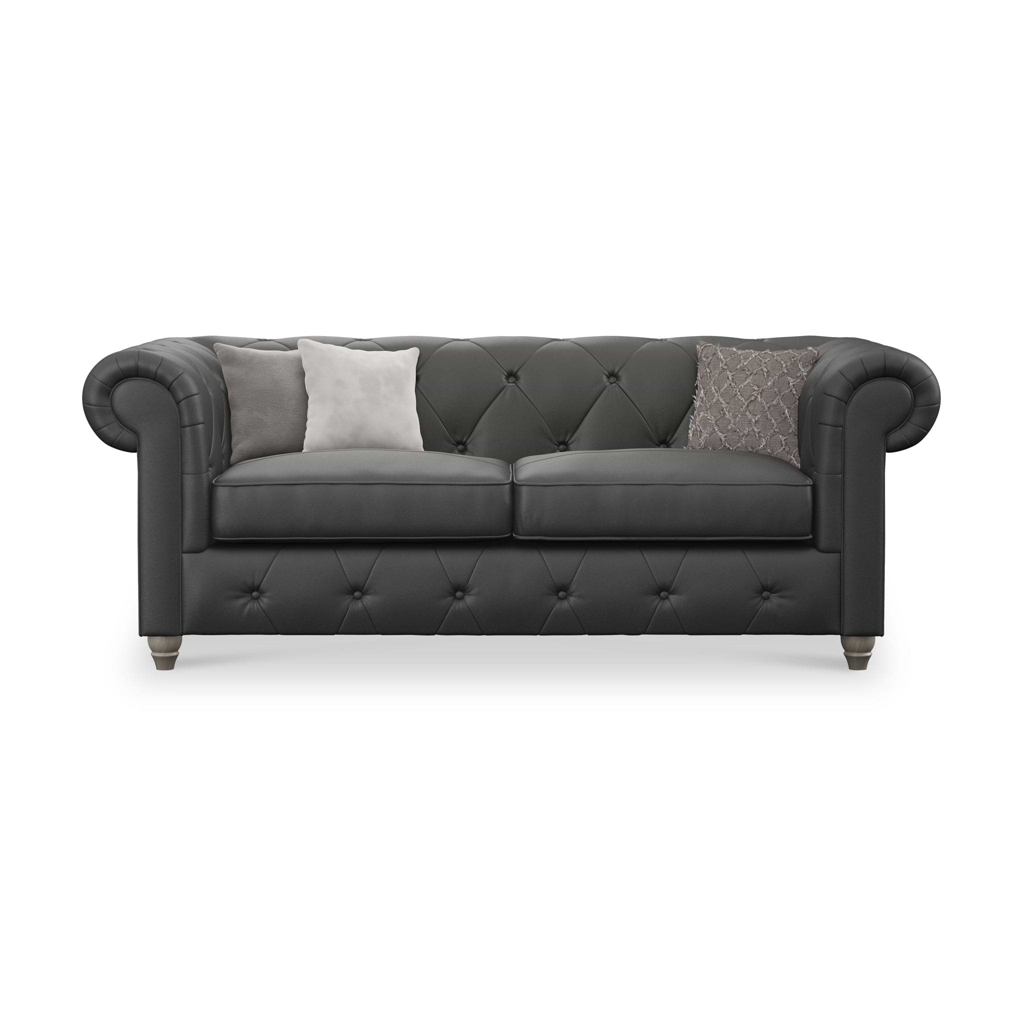 Everett Leather 3 Seater Sofa Raven Washed Feet from Roseland Furniture