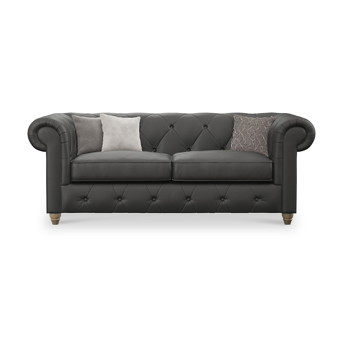 Everett Leather 3 Seater Sofa Raven Walnut Feet from Roseland Furniture