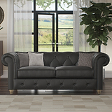 Everett Leather 3 Seater Sofa Raven Walnut Feet from Roseland Furniture