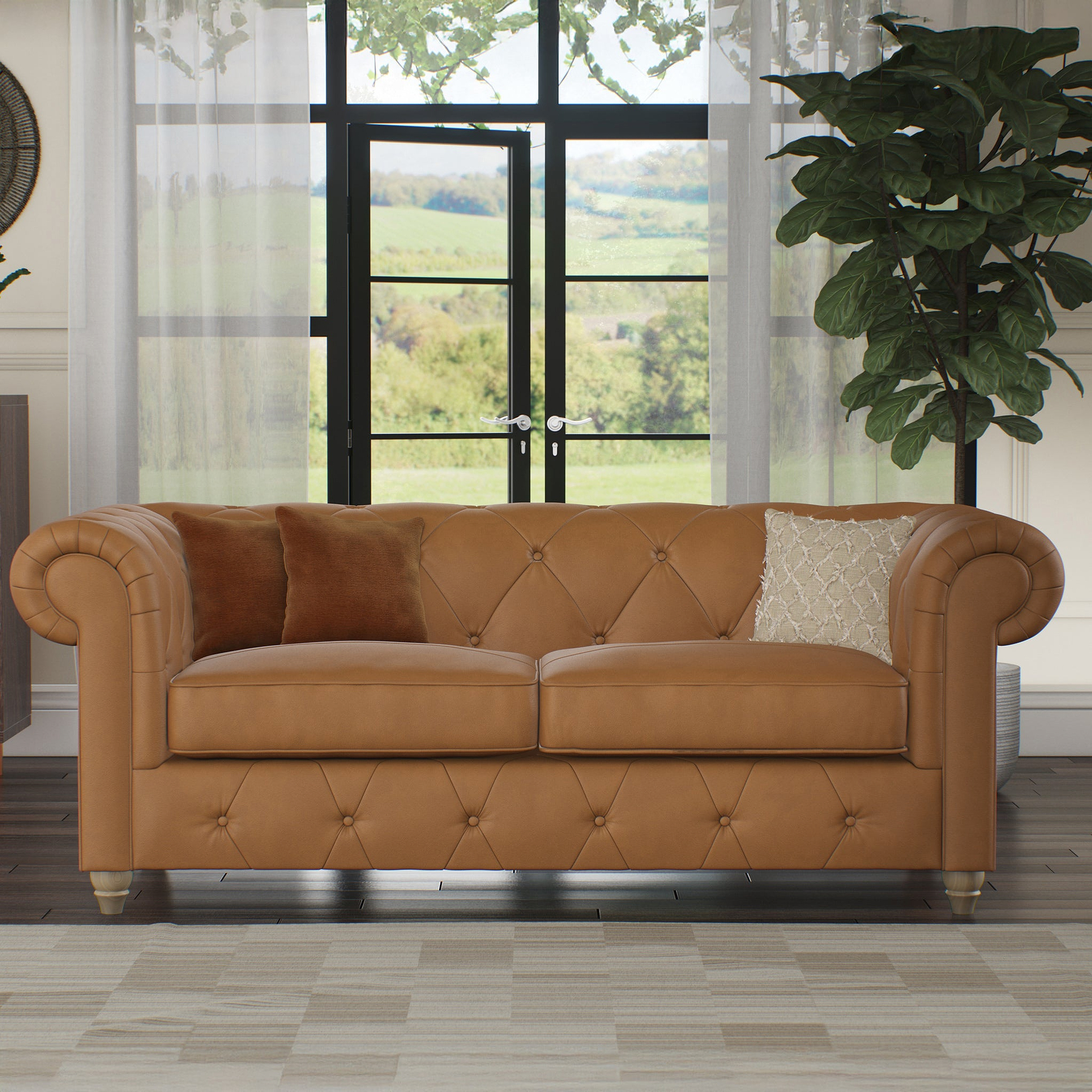 Everett Leather 3 Seater Sofa Saddle Walnut Feet from Roseland Furniture