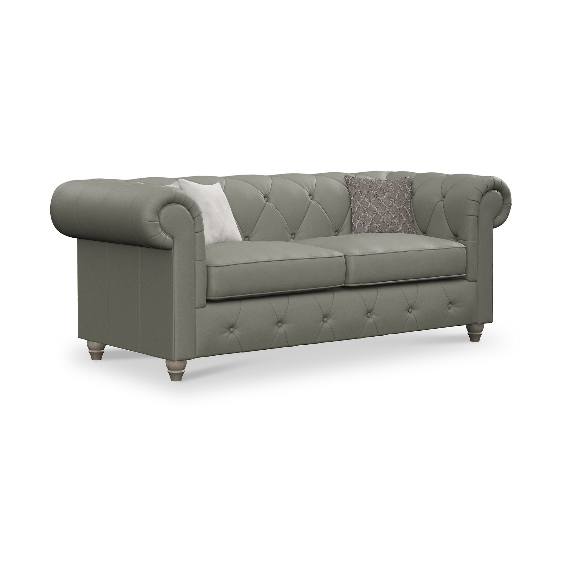 Everett Leather 3 Seater Sofa Stone Grey Washed Feet from Roseland Furniture