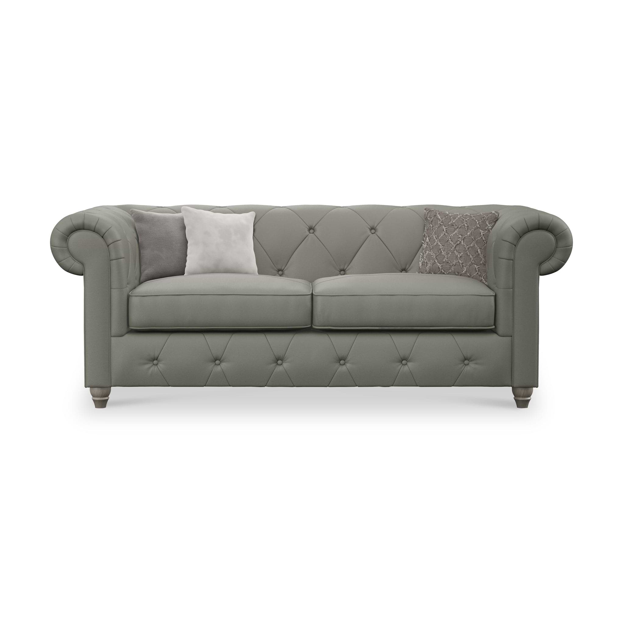 Everett Leather 3 Seater Sofa Stone Grey Washed Feet from Roseland Furniture