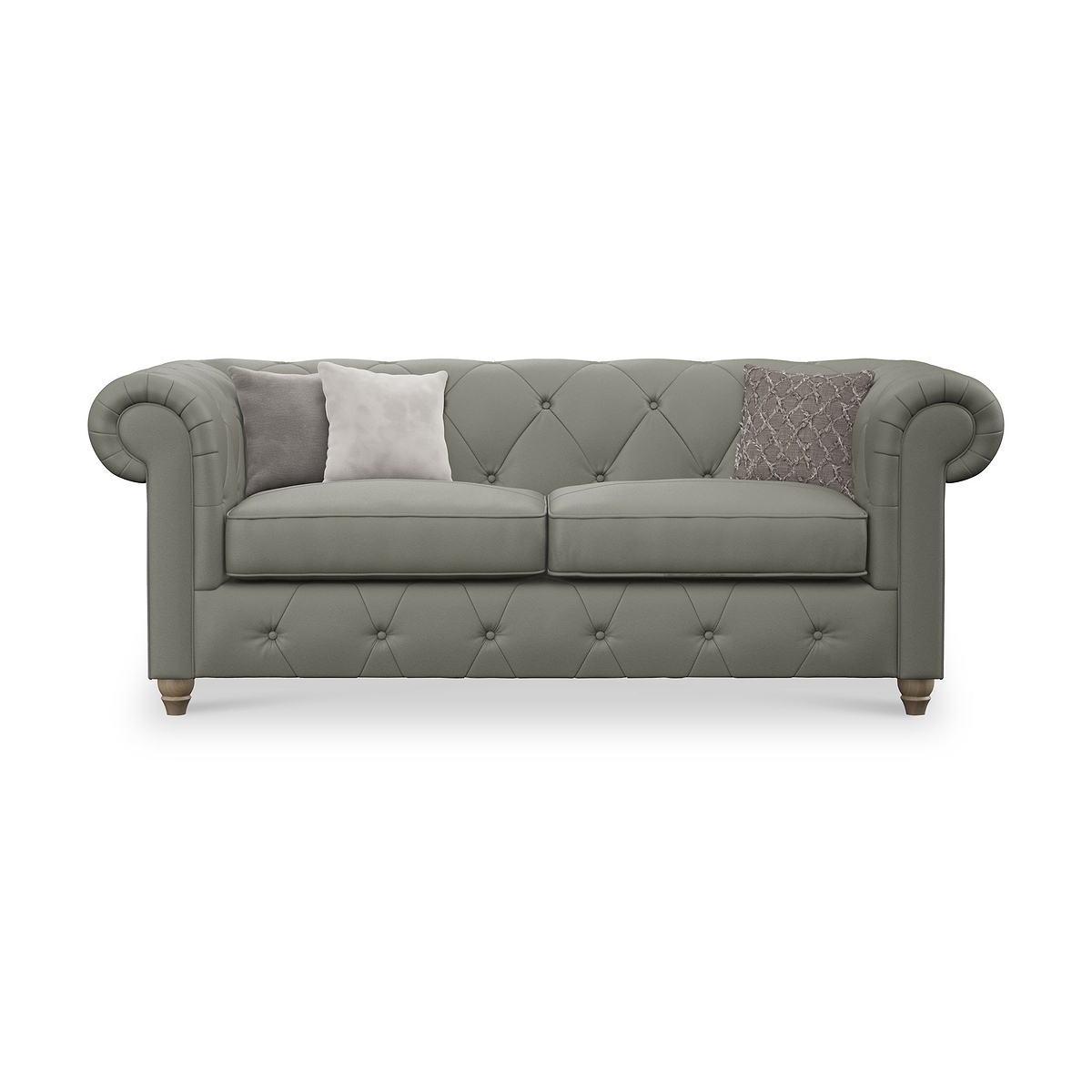 Everett Leather 3 Seater Sofa Stone Grey Walnut Feet from Roseland Furniture