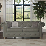 Everett Leather 3 Seater Sofa Stone Grey Walnut Feet from Roseland Furniture