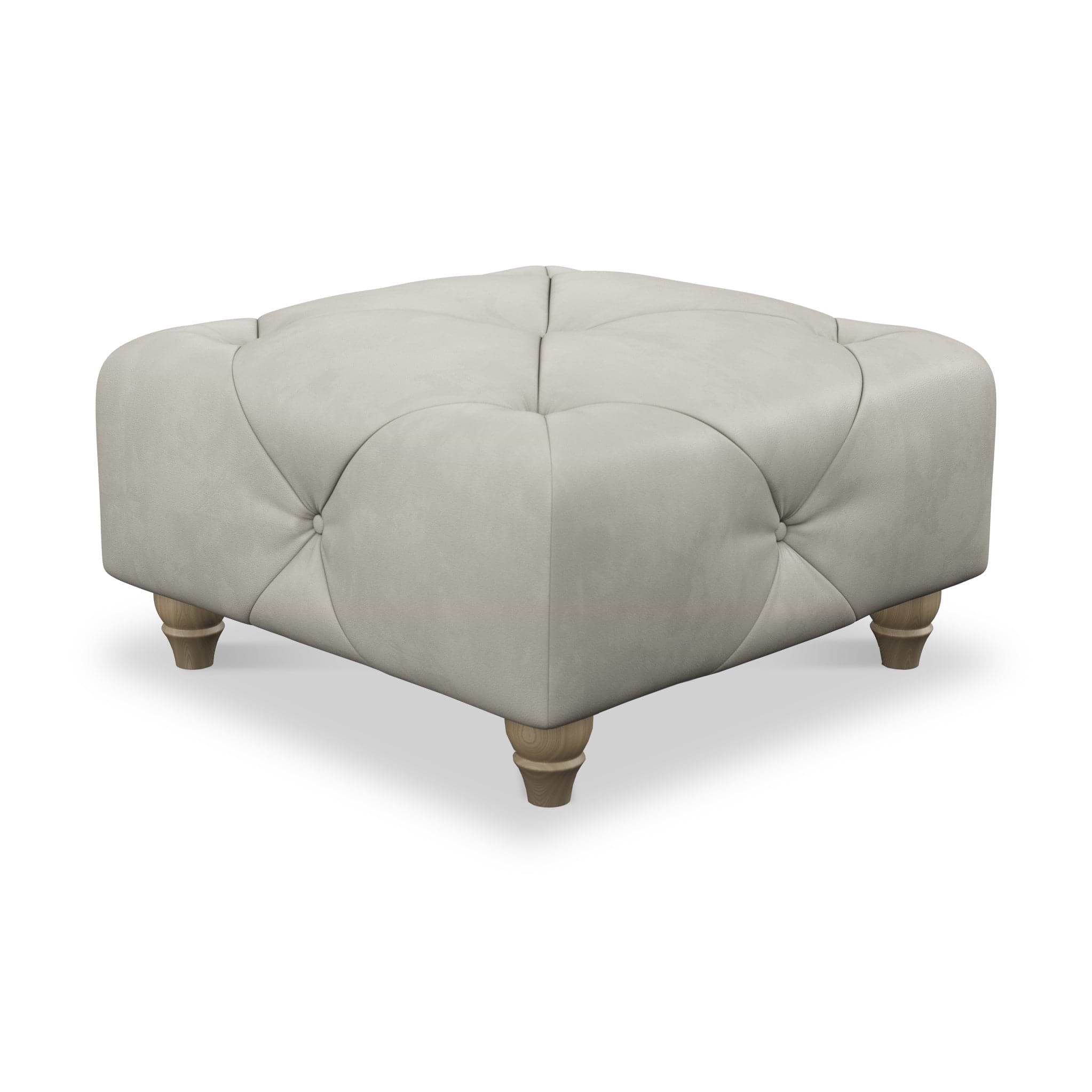 Everett Leather Footstool Cloud Walnut Feet from Roseland Furniture