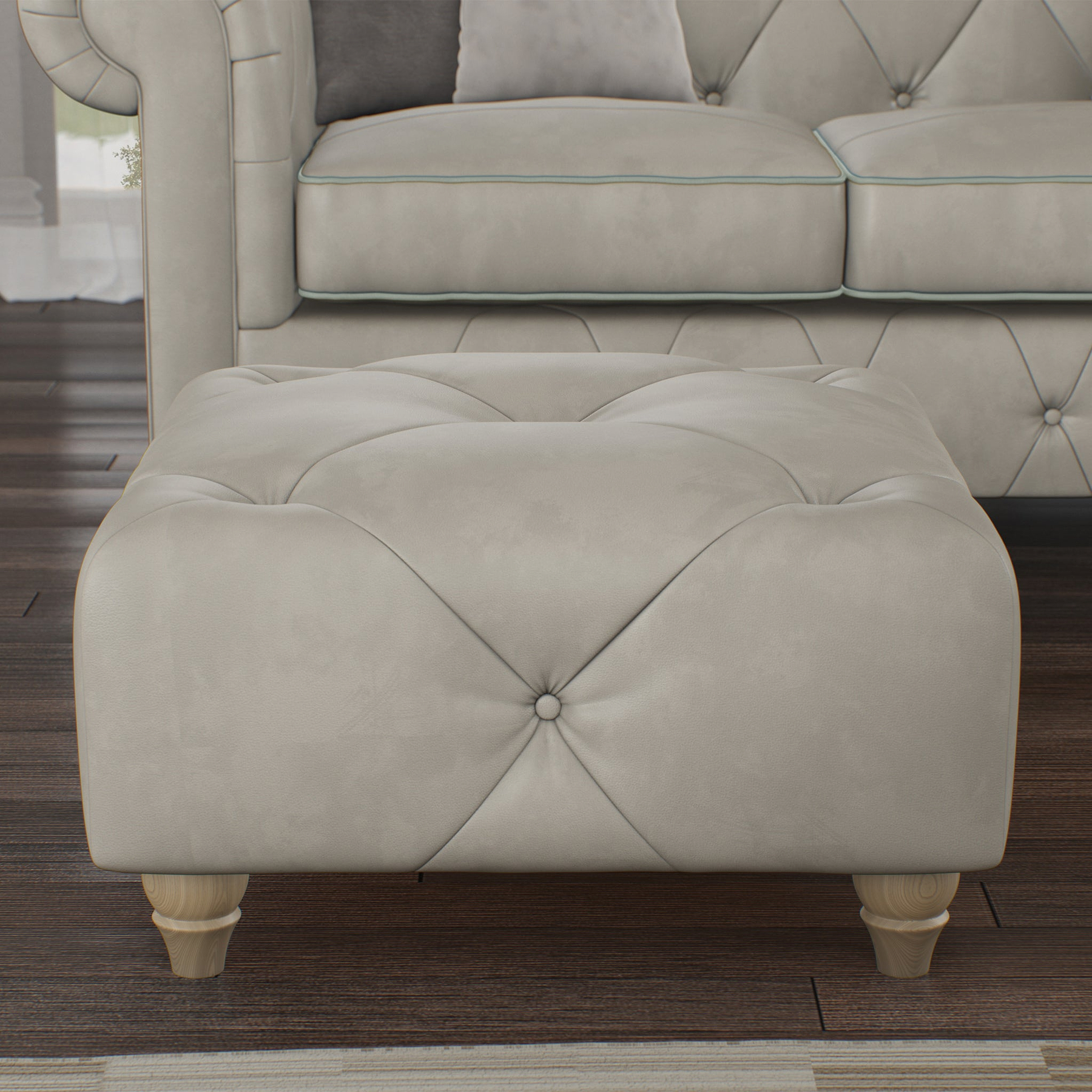 Everett Leather Footstool Cloud Walnut Feet from Roseland Furniture