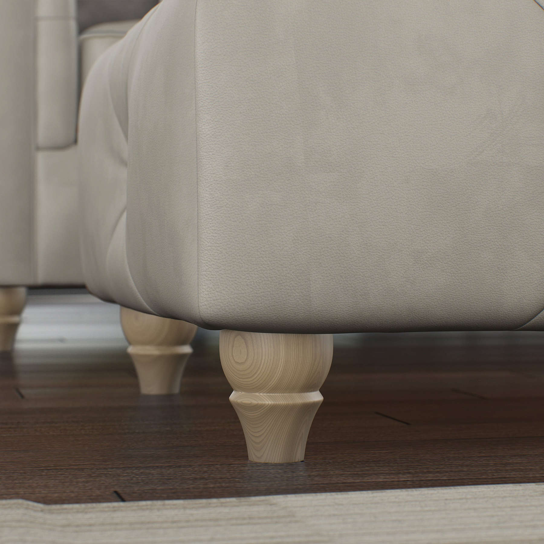 Everett Leather Footstool Cloud Walnut Feet from Roseland Furniture