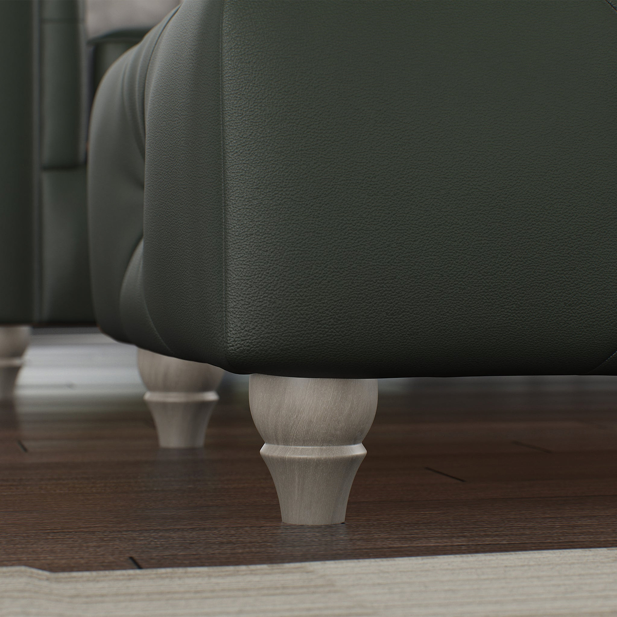Everett Leather Footstool Green Walnut Feet from Roseland Furniture