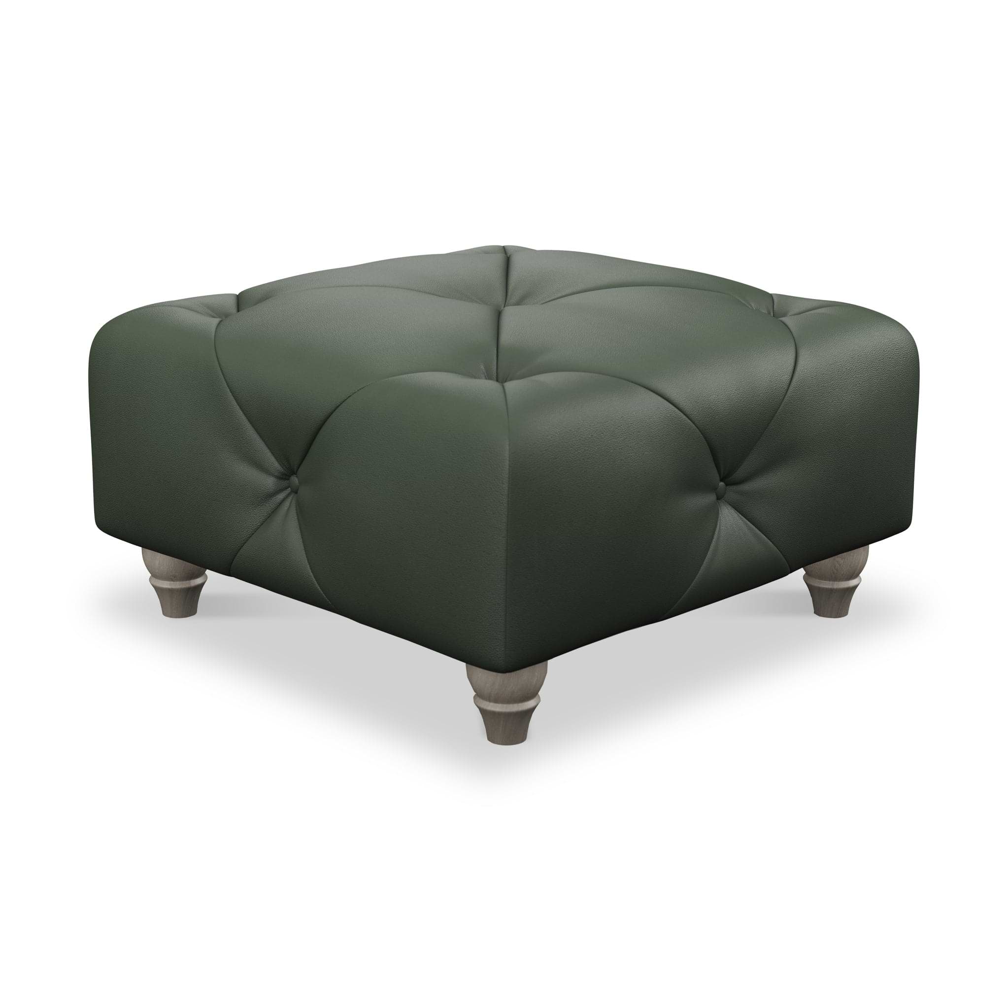 Everett Leather Footstool Green Washed Feet from Roseland Furniture