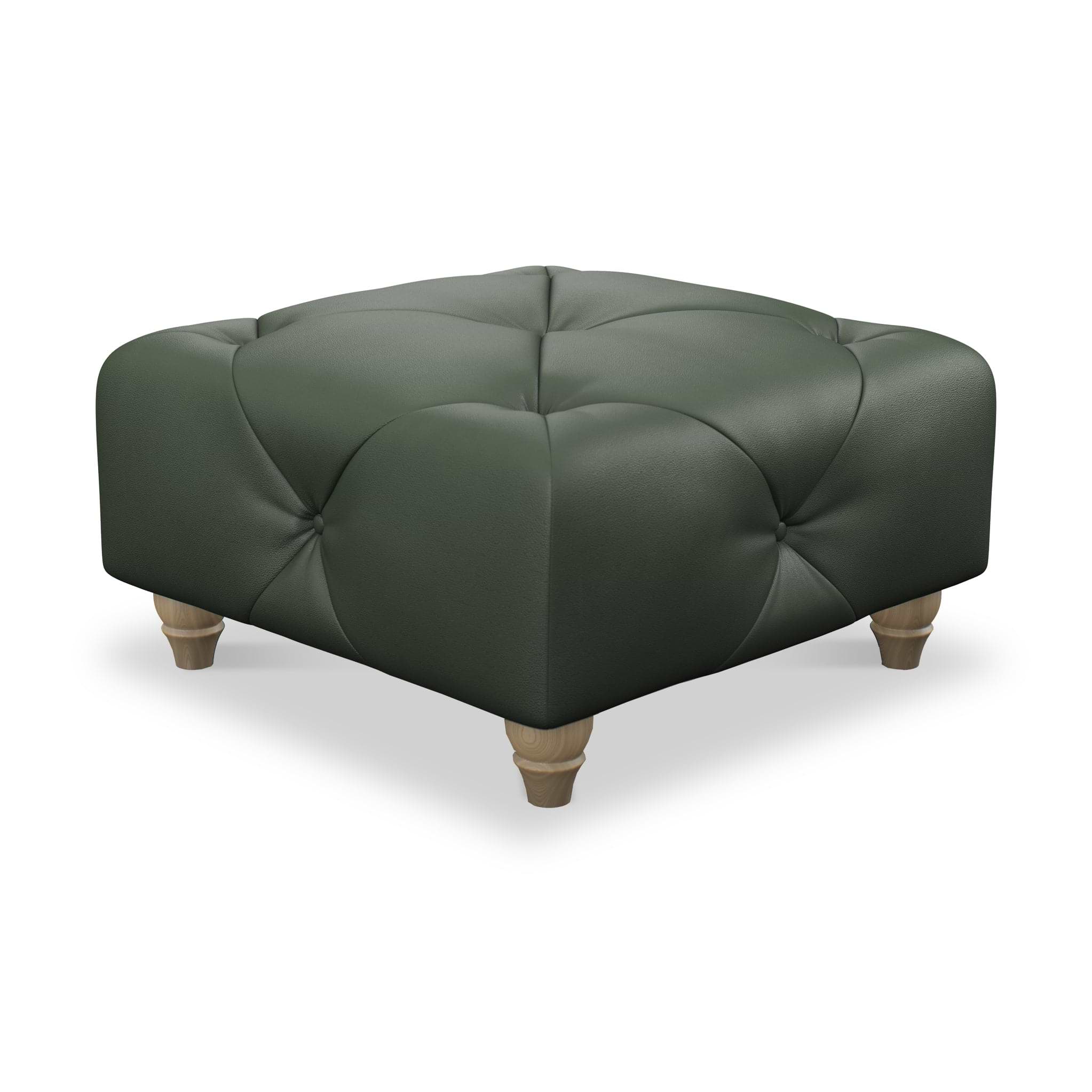 Everett Leather Footstool Green Walnut Feet from Roseland Furniture