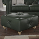 Everett Leather Footstool Green Walnut Feet from Roseland Furniture