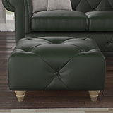 Everett Leather Footstool Green Walnut Feet from Roseland Furniture