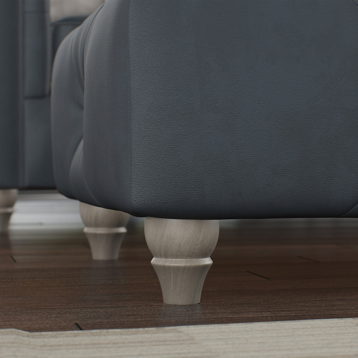 Everett Leather Footstool Navy Washed Feet from Roseland Furniture