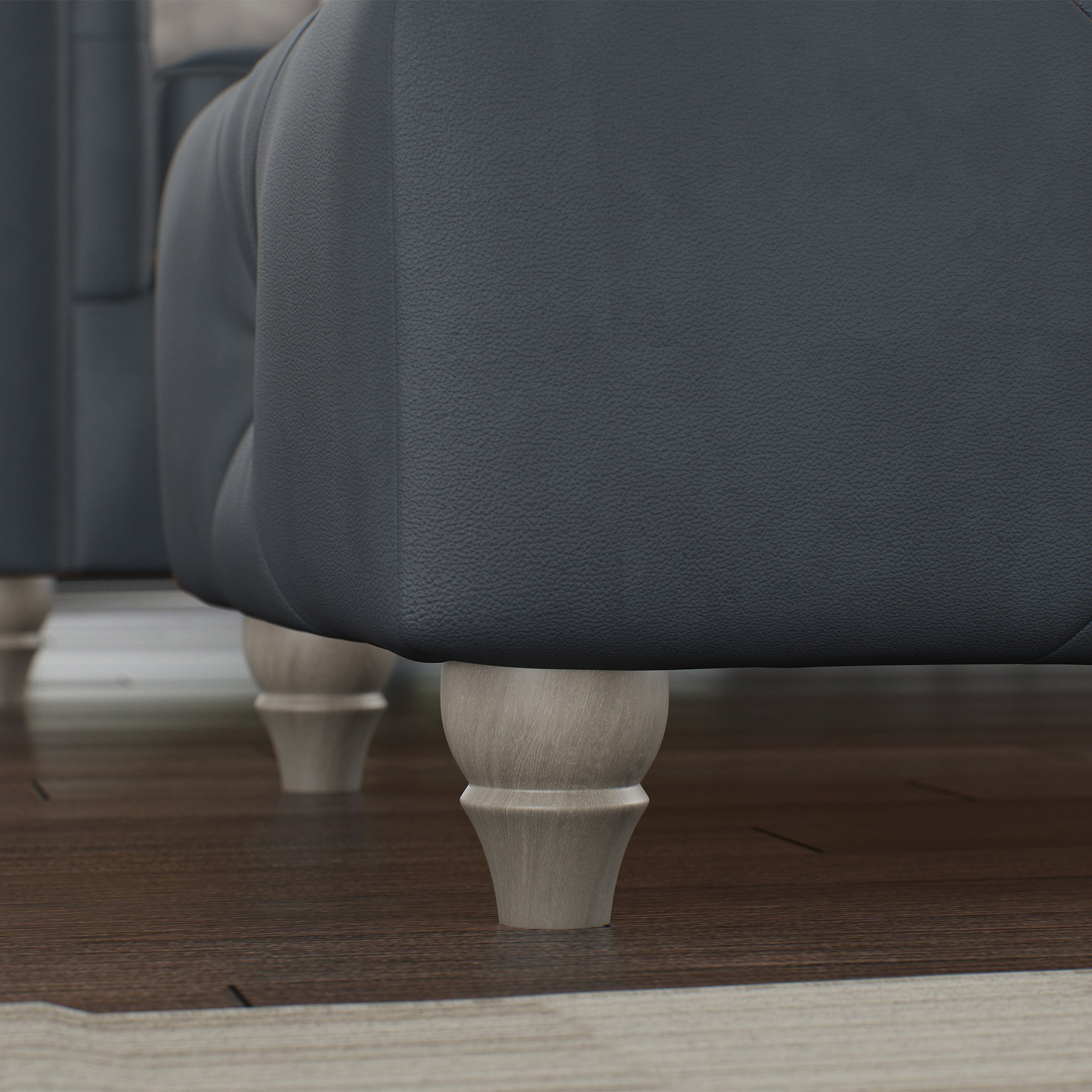 Everett Leather Footstool Navy Washed Feet from Roseland Furniture
